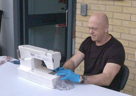 Ross volunteers to help sew PPE at The Fashion Workshop in Ascot, Berkshire