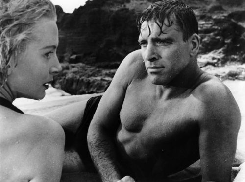 Deborah Kerr and Burt Lancaster in the iconic, sizzling beach scene from Second World War film classic From Here To Eternity
