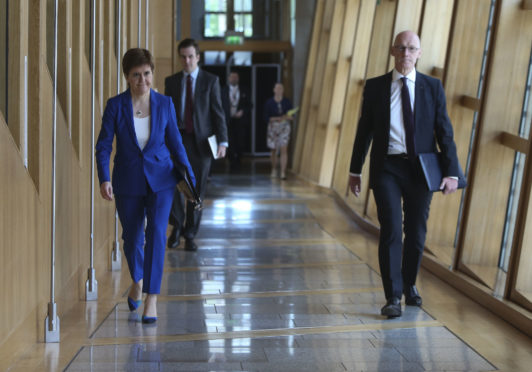 Nicola Sturgeon and Education Secretary John Swinney