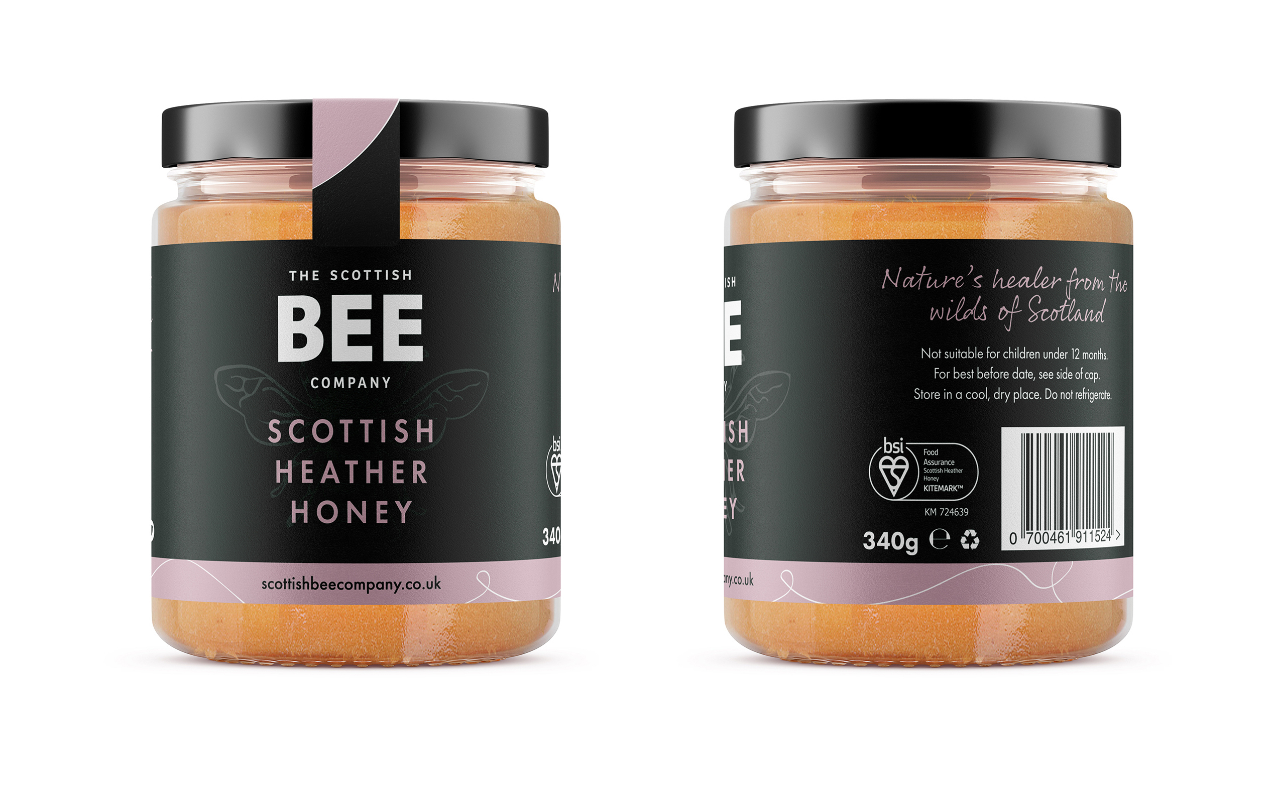 Scottish Bee Company's heather honey with the new BSI Kitemark for Food Assurance