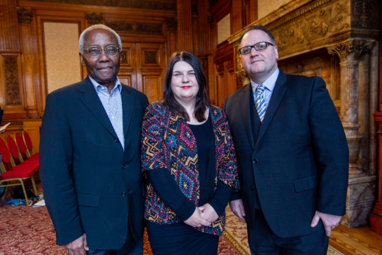 Sir Geoffrey Palmer, Susan Aitken and Stephen Mullen at the launch of the study at Glasgow City Chambers in October last year