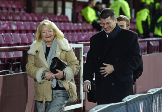 Hearts owner Ann Budge in more-jovial times with SPFL chief executive Neil Doncaster