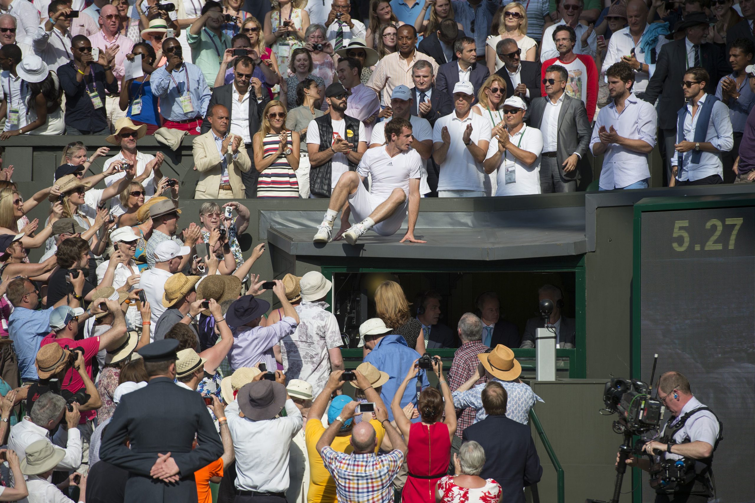 Andy climbs up to the Centre Court players’ box after 2013 Wimbledon final but mum isn’t there