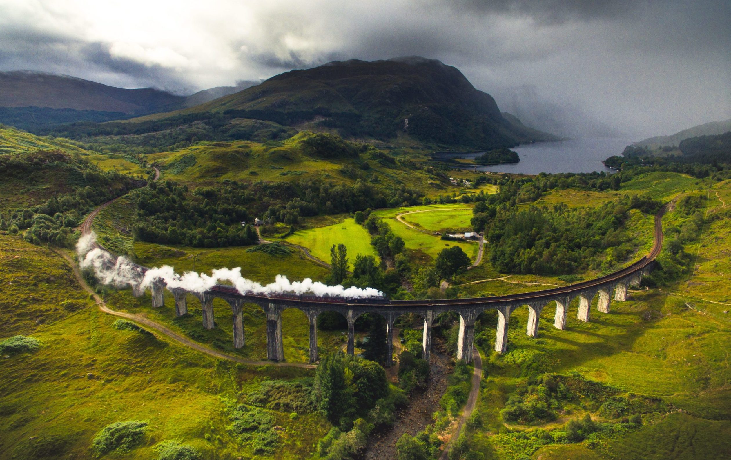 A steam train crosses the famous Glenfinnan Viaduct