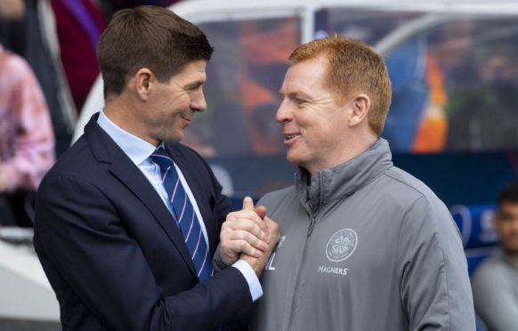Rangers manager Steven Gerrard and Celtic manager Neil Lennon shake hands last season