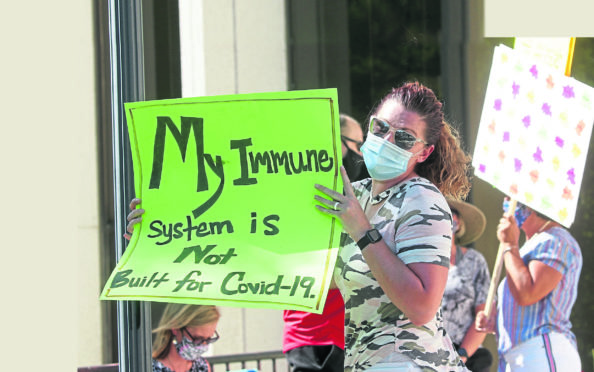 A protest against school reopenings in the US