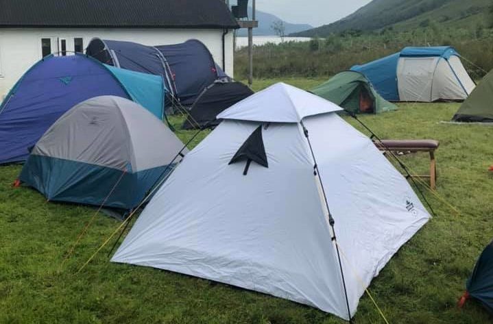 Tents at the holiday cottage on Loch Etive in Argyll and Bute