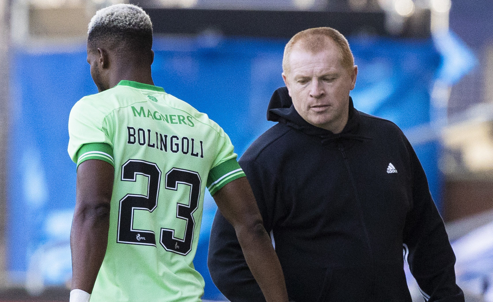 Neil Lennon wishes Boli Bolingoli well at Rugby Park before news of his trip to Spain emerged