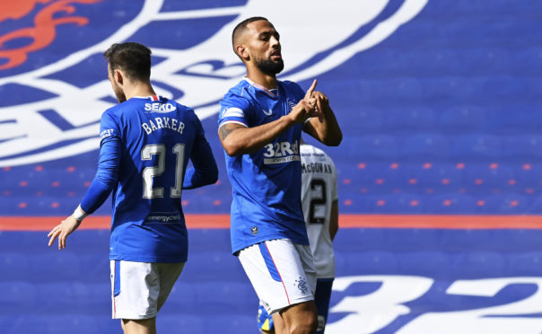 Kemar Roofe celebrates after scoring to make it 1-0 during the Scottish Premiership match between Rangers  and Kilmarnock