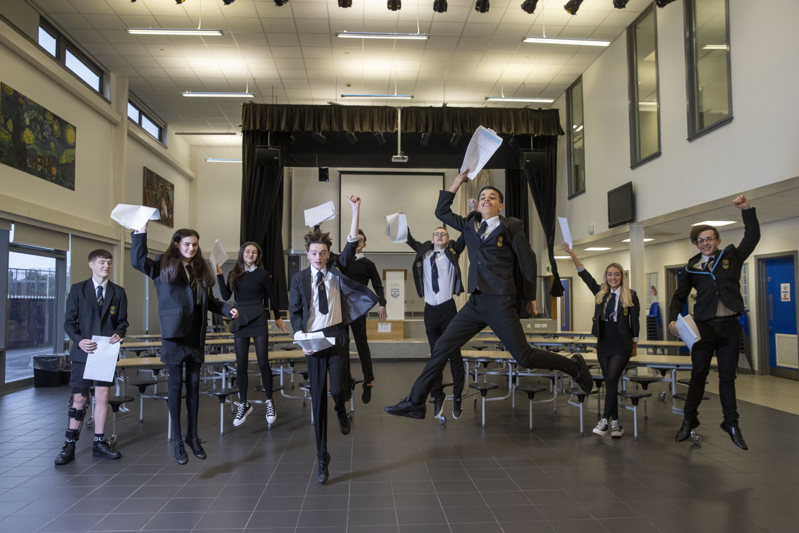 Pupils celebrating their exam results at Linwood High in Renfrewshire