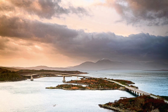 Bridge Crossing Loch Alsh On The West Coast Of Scotland.