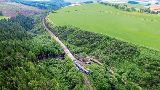 The scene of the incident near Stonehaven, which killed three people