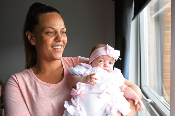 Proud mum Mhairi Mornin with little Demi at home in Paisley last week