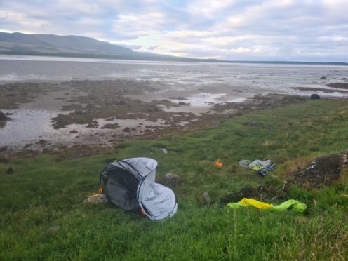 Rubbish left by tourists at Loch Fleet.