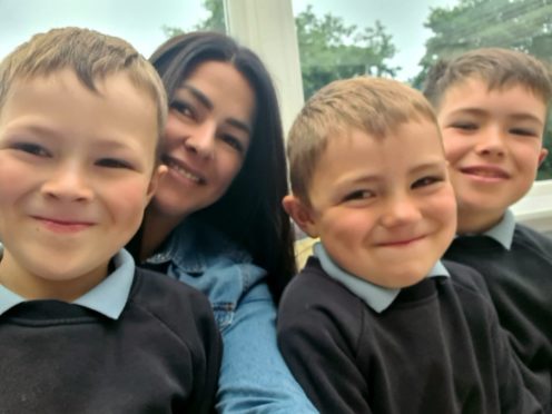 Linda McCullough with her three young sons Lewis, Blair and Rory