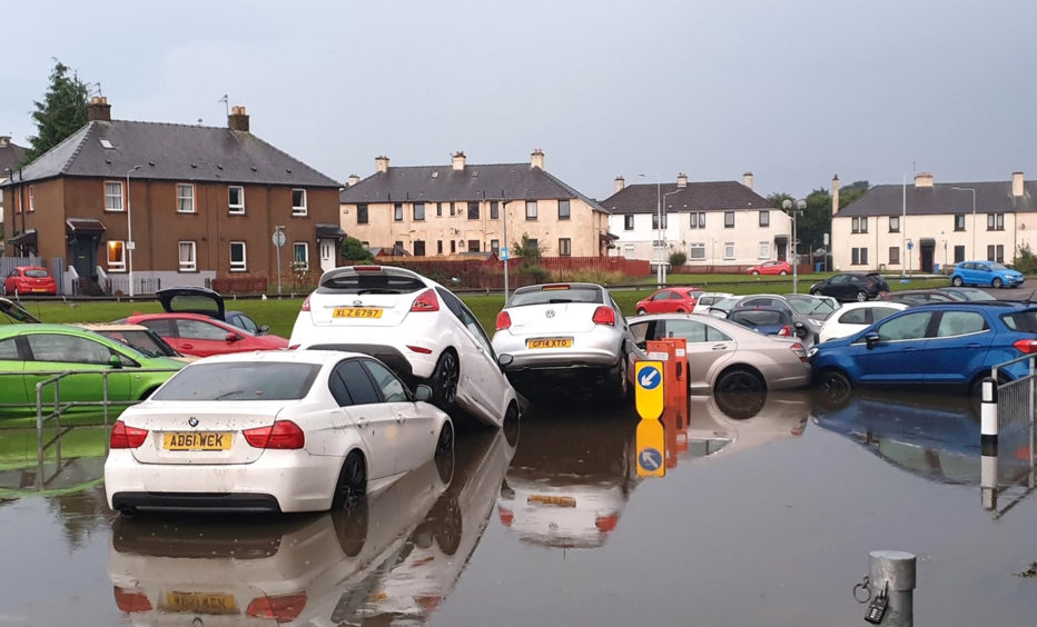 Flooding at Victoria Hospital car park in Kirkcaldy, Fife