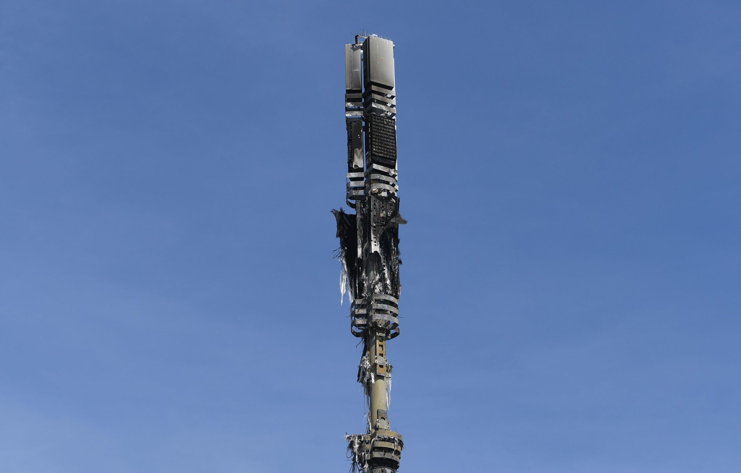 A burned down mobile phone mast in London