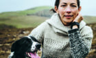 Fair Isle knitwear designer and author Mati Ventrillon with faithful sheepdog Lola