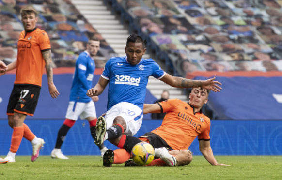 Alfredo Morelos came on as a substitute against Dundee United yesterday before being carried off injured