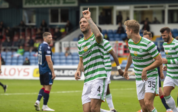 Celtic's Shane Duffy celebrates a debut goal