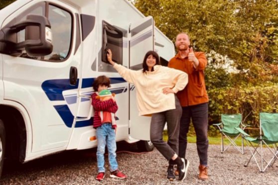 Jayne with son Gabriel and partner Gav ready to hit the road at Edinburgh Caravan and Motorhome club