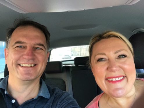 Jayne Moorby and husband Keith on their roadtrip to Scotland. Jayne made a playlist of Scottish music which has almost gone viral.