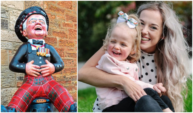 Little Clara Healy took her first steps on the trail, right, while fundraiser Tom Gilzean was honoured with a statue