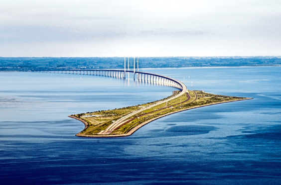 Oresund Bridge As Seen Across the Oresund Strait Between Denmark and Sweden.