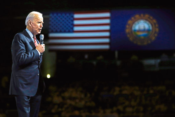 Joe Biden on the stump  in New Hampshire, in February, when many had written off his chances