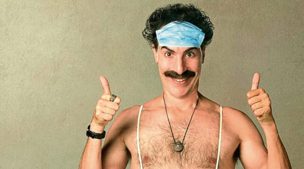 Sacha Baron Cohen as his hapless Kazakh alter ego in cringey sequel Borat 2