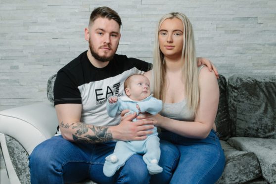 New mother Gemma Robertson with her son, Carter, and partner, Connor Cairney