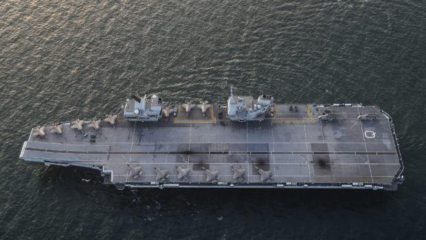 Royal Navy carrier HMS Queen Elizabeth as she sails for exercises with allies off the north east coast of Scotland as part of Joint Warrior, NATO's largest annual exercise