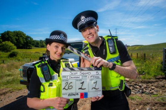 Ashley Smith, with Chris Forbes in Scot Squad, which has just wrapped filming of a sixth series