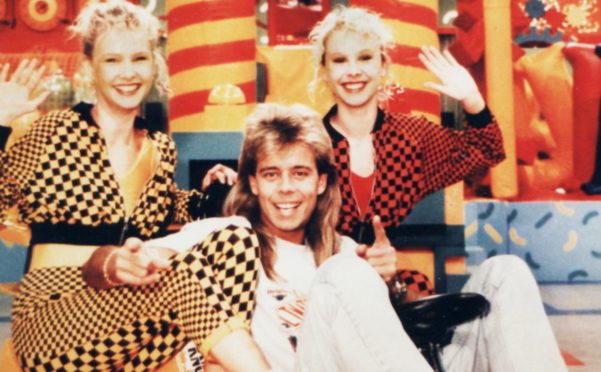 Pat Sharp on the Funhouse set with Melanie and Martina