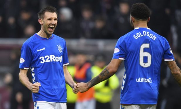 Gareth McAuley enjoyed a few highs during his time with Rangers, like celebrating a win at Tynecastle in December 2018 with Connor Goldson