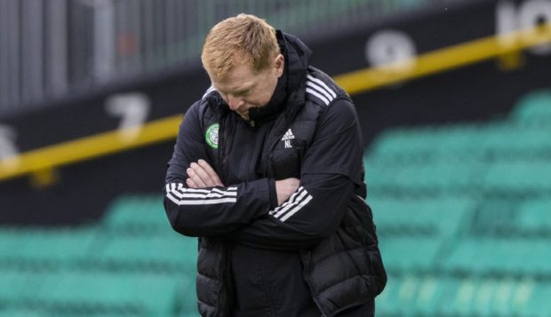 Celtic manager Neil Lennon looks frustrated during the clash with Rangers