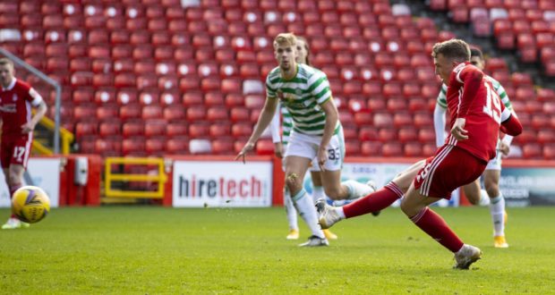 Aberdeen's Lewis Ferguson nets a penalty in the 3-3 draw with Celtic