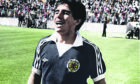 In this picture probably not seen since it appeared on the back page of The Sunday Post on June 3, 1979, and colourised by The Post’s design editor John Wilkie, Maradona wears a Scotland jersey after swapping shirts with Arthur Graham. 
Our caption was true then, true today: “Now, if only he could change his name to Mac-Adona: Here’s a sight that would gladden all Scottish hearts – Argentina’s new 18-year-old wonder boy Diego Maradona in a Scotland jersey at the end of yesterday’s match.”