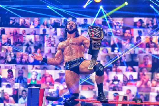 Drew McIntyre wins the WWE title in front of a virtual crowd in the wrestling company's "Thunderdome" arena