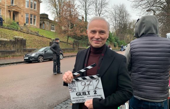 Mark Bonnar filming for Guilt in Glasgow