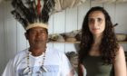 Archaeologist Ella Al-Shamahi with chief Anildo Kokama of the Kokama community, who hopes archaeology can help his people's claim to ancient tribal territory on the river Amazon in Brazil.