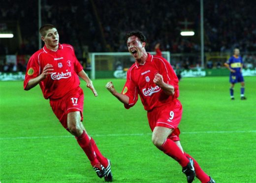 Gerrard and Fowler in action for Liverpool in the 2001 UEFA Cup final