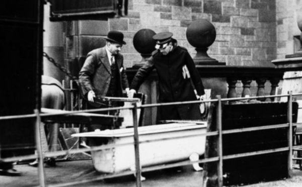 The bath where Bella Kerr and Mary Rogerson were dismembered arrives at Glasgow University to be examined by experts