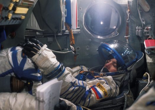 Astronaut Bonnie J Dunbar undergoes a training drill in the simulator before the                        Soyuz TM-21 mission to the Russian space station Mir in 1995.