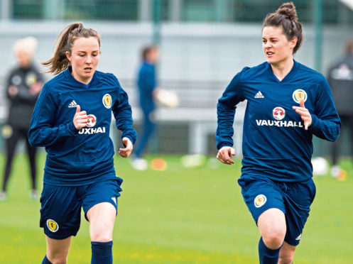 Scotland's Caroline Weir and Jen Beattie (right).