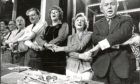 Harold Wilson and Barbara Castle, right, lead the chorus of Auld Lang Sang at Labour                     Party conference in 1973.