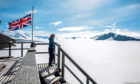 A worker on the roof of the Rothera Research Station