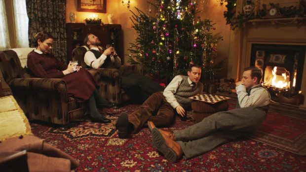 Mrs Hall (Anna Madeley), Siegfried (Samuel West), Tristran (Callum Woodhouse) and James (Nicholas Ralph) look set for a quiet Christmas