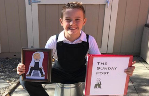 Nine-year-old Jackson with his homemade Sunday Post