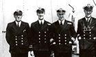 From left: Malcolm McKinnon, second mate, radio officer             David Broadfoot, captain James Ferguson and chief officer Shirley Duckels